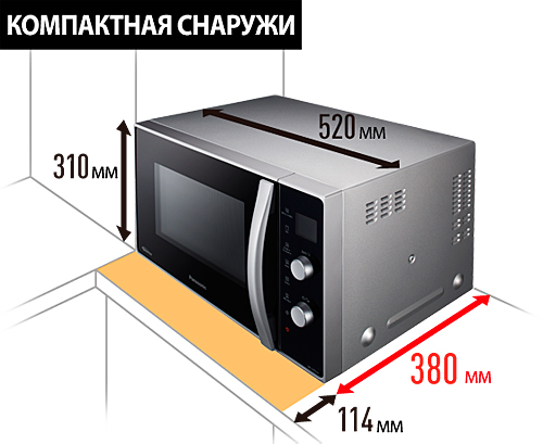 Инверторная печь с конвекцией Панасоник NN-CD565BZPE, на 20% больше места благодаря конструкции конвекционного вентилятора Fan-on-Top Инверторная печь с конвекцией Panasonic NN-CD565BZPE